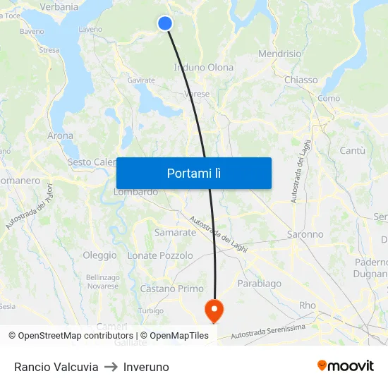 Rancio Valcuvia to Inveruno map