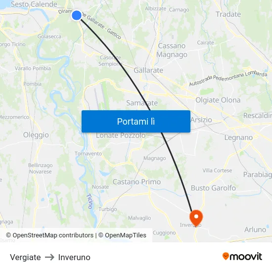 Vergiate to Inveruno map