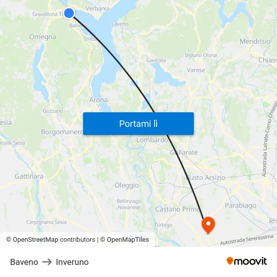 Baveno to Inveruno map