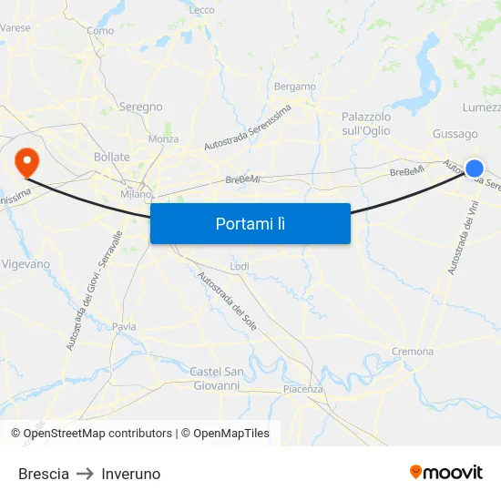 Brescia to Inveruno map