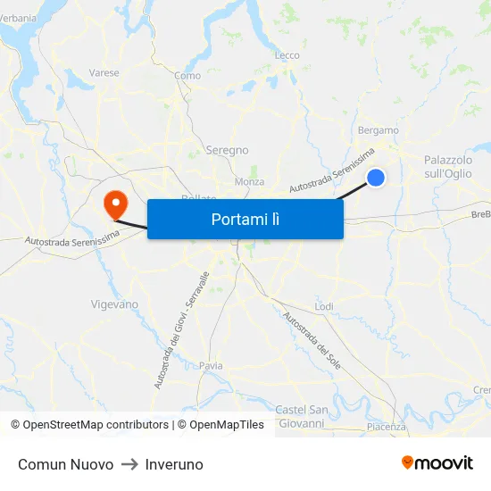 Comun Nuovo to Inveruno map