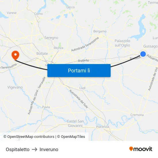 Ospitaletto to Inveruno map