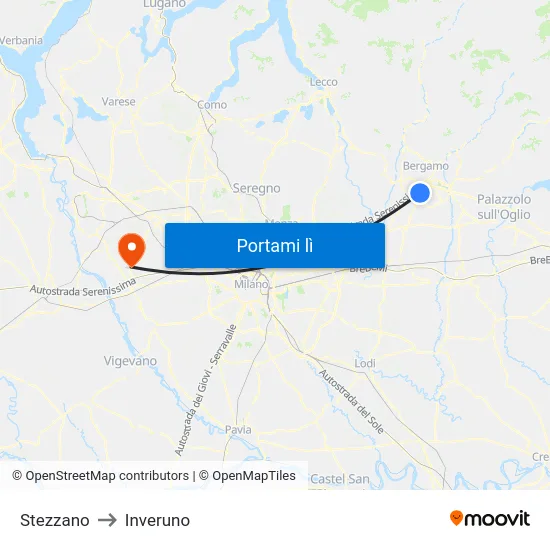 Stezzano to Inveruno map