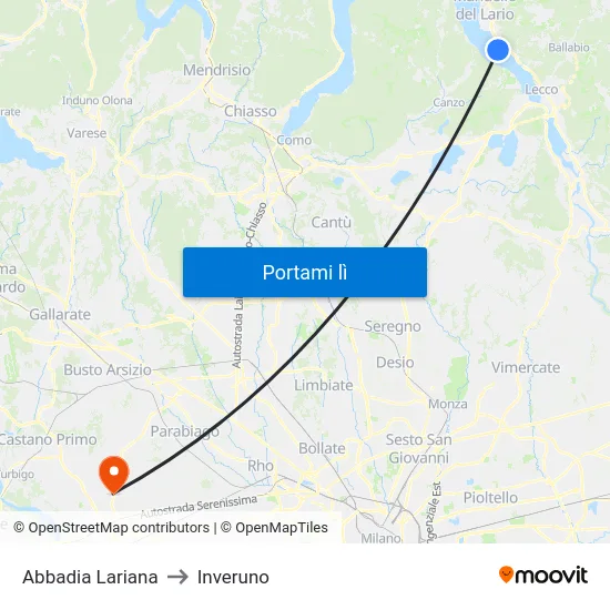 Abbadia Lariana to Inveruno map