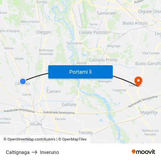 Caltignaga to Inveruno map