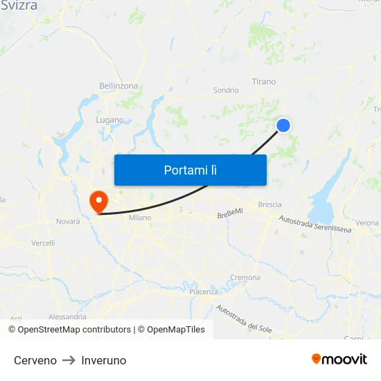 Cerveno to Inveruno map