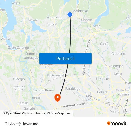 Clivio to Inveruno map