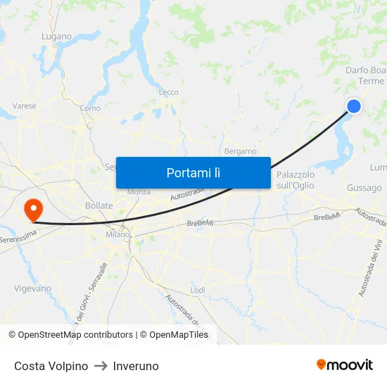 Costa Volpino to Inveruno map