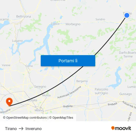 Tirano to Inveruno map