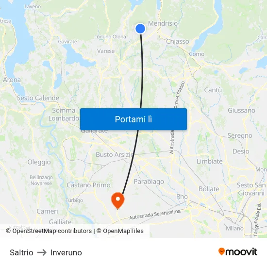 Saltrio to Inveruno map