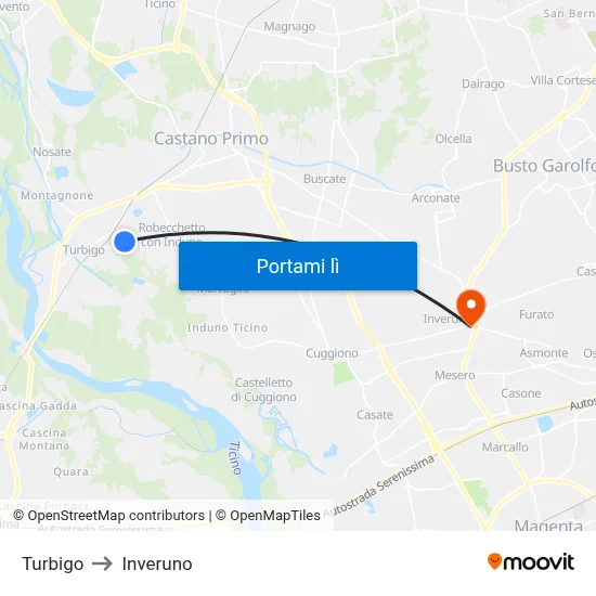 Turbigo to Inveruno map