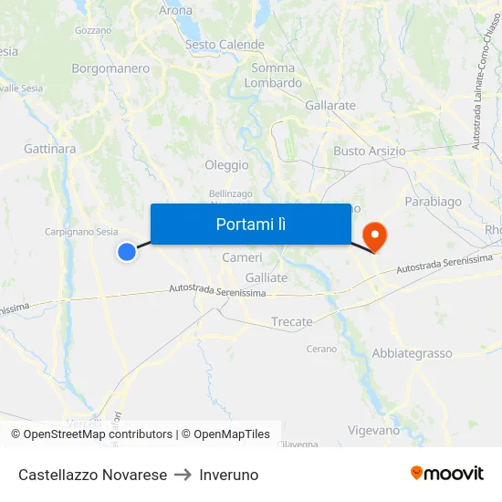 Castellazzo Novarese to Inveruno map