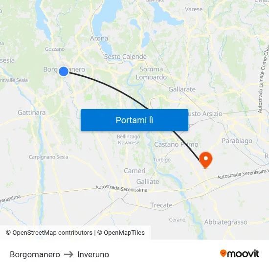 Borgomanero to Inveruno map