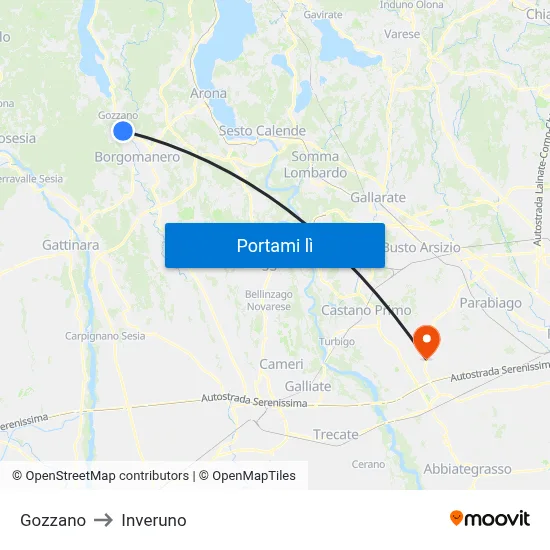 Gozzano to Inveruno map