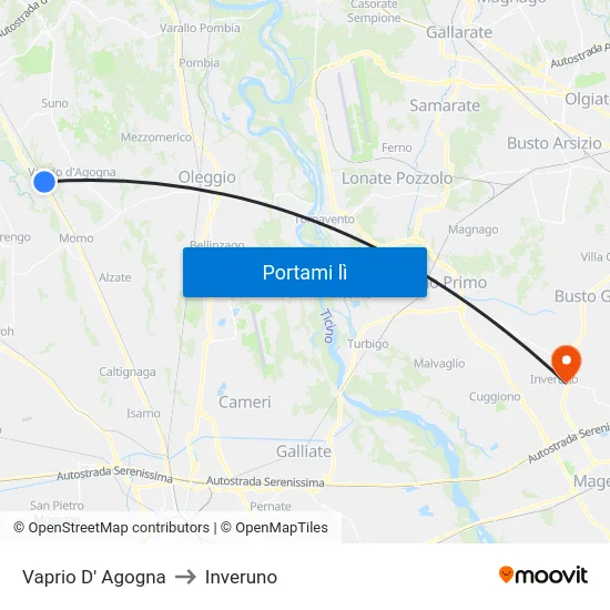 Vaprio D' Agogna to Inveruno map