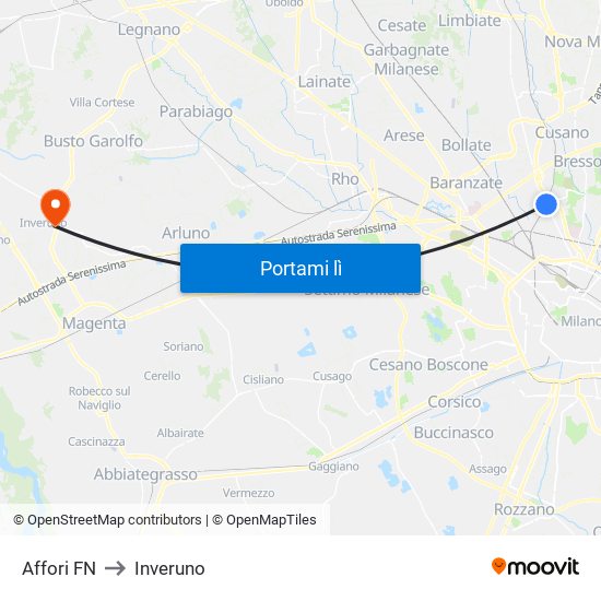 Affori FN to Inveruno map