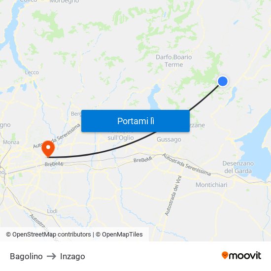 Bagolino to Inzago map