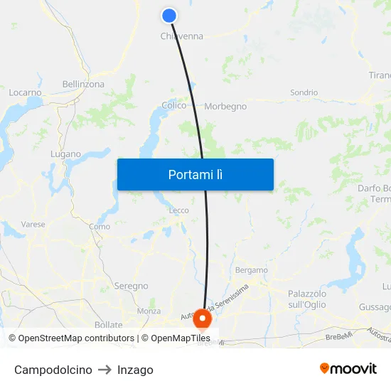 Campodolcino to Inzago map