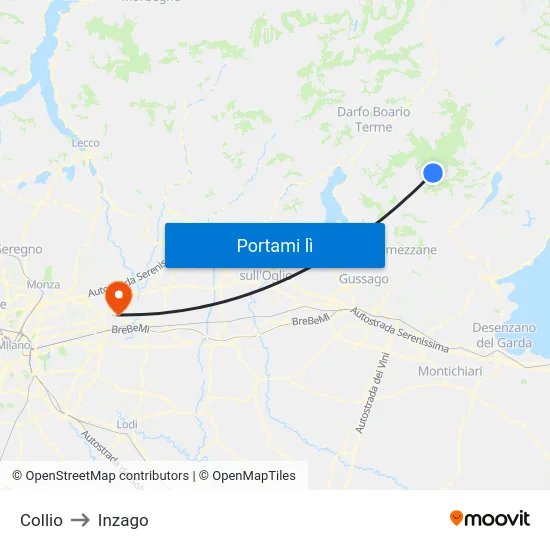 Collio to Inzago map