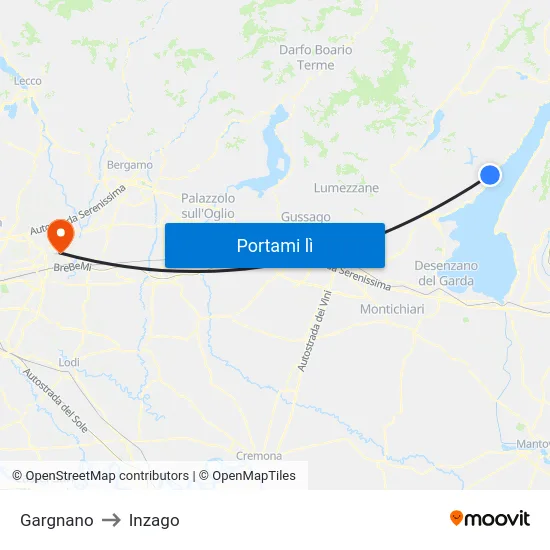 Gargnano to Inzago map