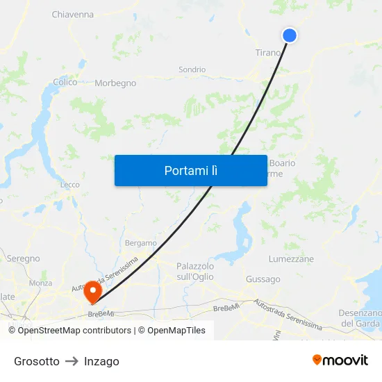 Grosotto to Inzago map