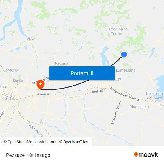 Pezzaze to Inzago map
