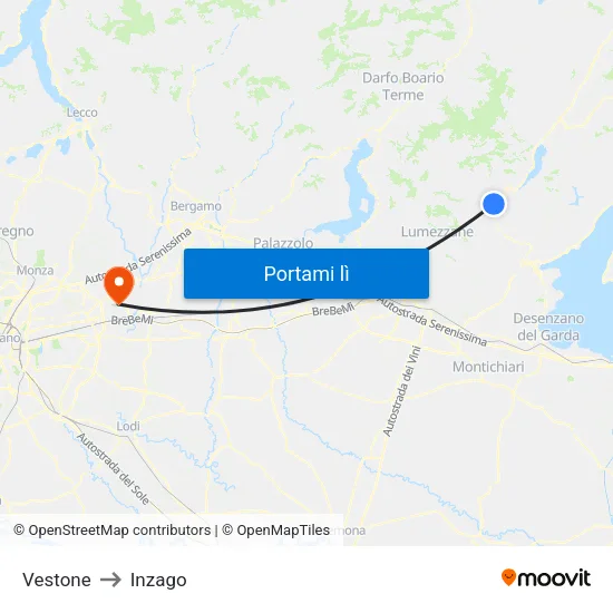 Vestone to Inzago map