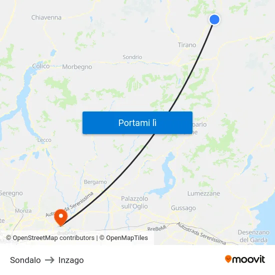 Sondalo to Inzago map