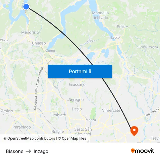 Bissone to Inzago map