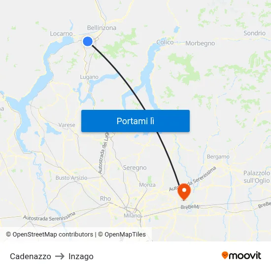 Cadenazzo to Inzago map