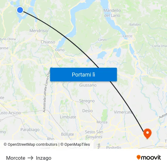 Morcote to Inzago map