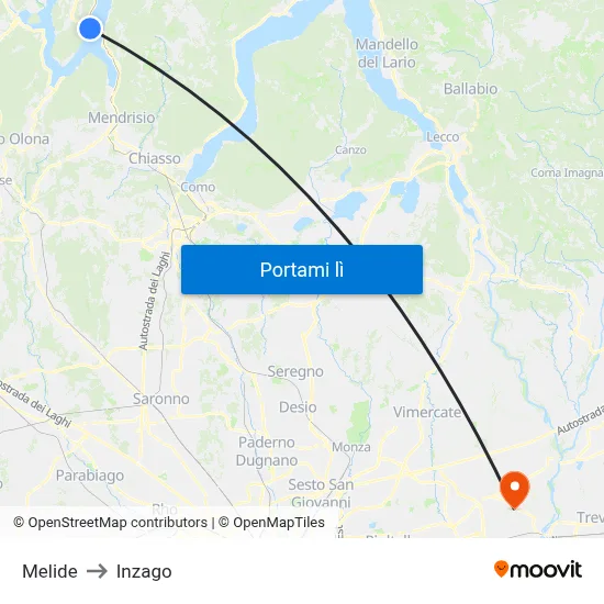 Melide to Inzago map