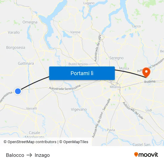 Balocco to Inzago map