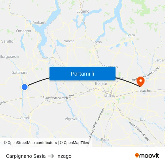 Carpignano Sesia to Inzago map