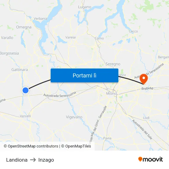 Landiona to Inzago map