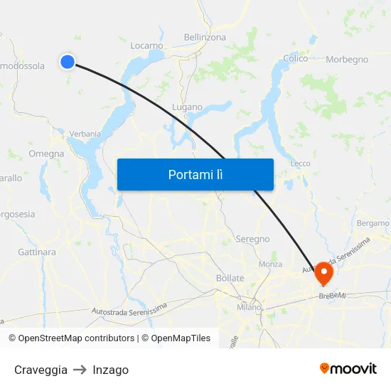 Craveggia to Inzago map