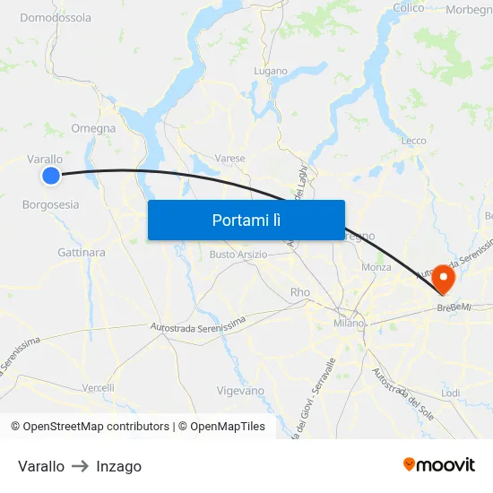 Varallo to Inzago map