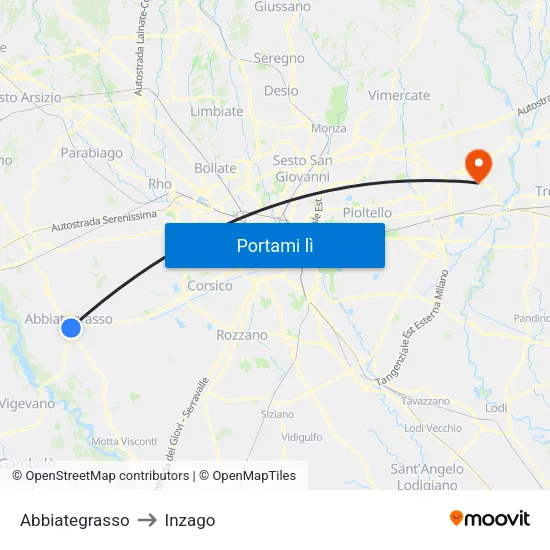 Abbiategrasso to Inzago map