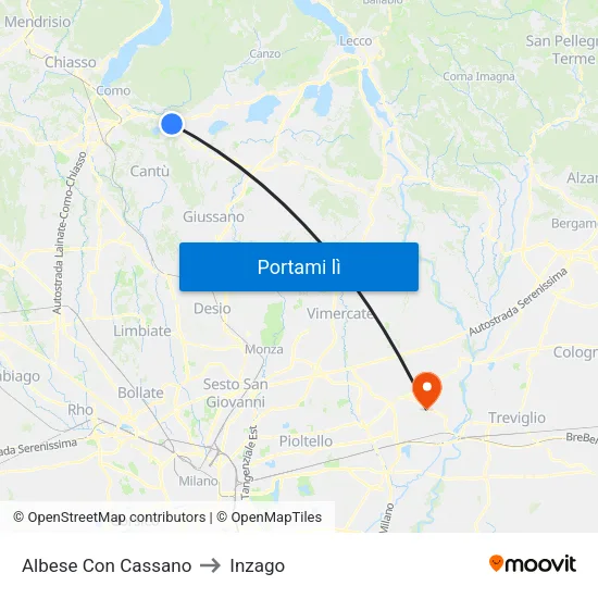 Albese Con Cassano to Inzago map