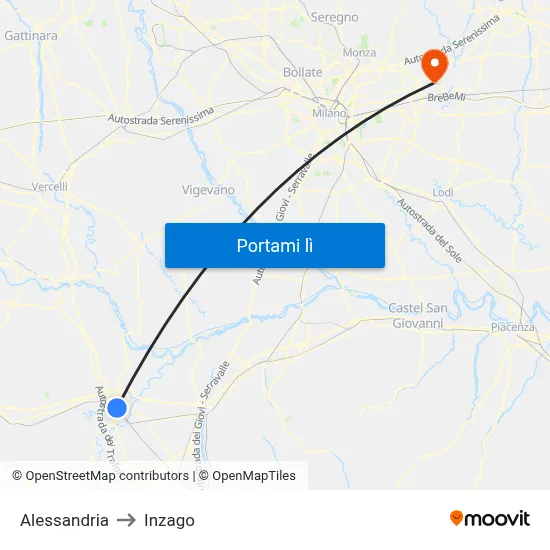 Alessandria to Inzago map