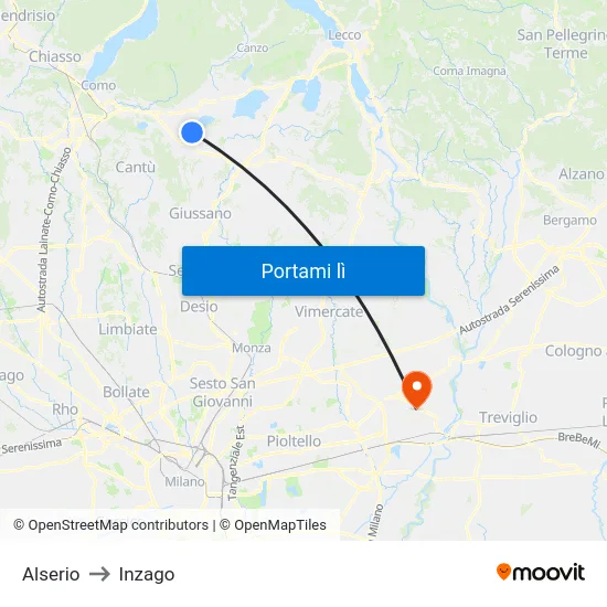 Alserio to Inzago map