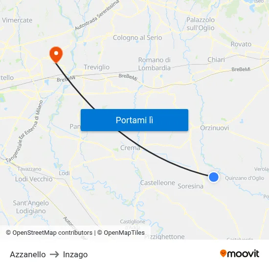 Azzanello to Inzago map