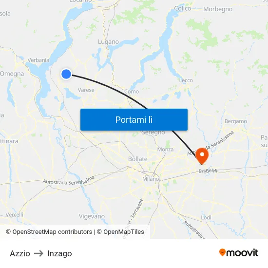 Azzio to Inzago map