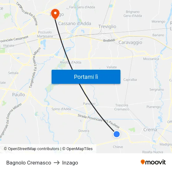 Bagnolo Cremasco to Inzago map