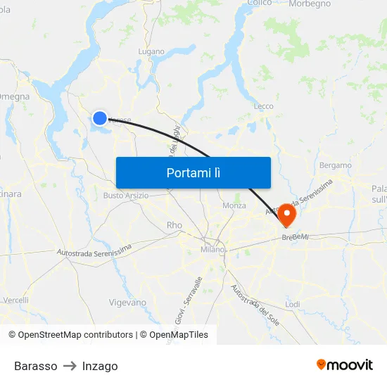 Barasso to Inzago map