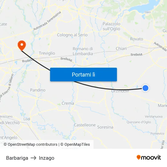 Barbariga to Inzago map