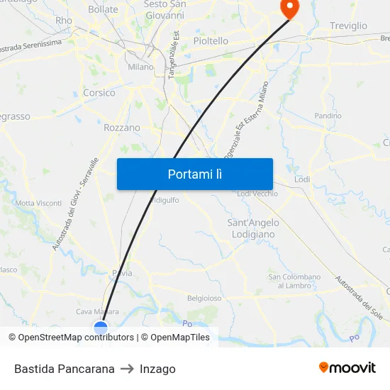 Bastida Pancarana to Inzago map