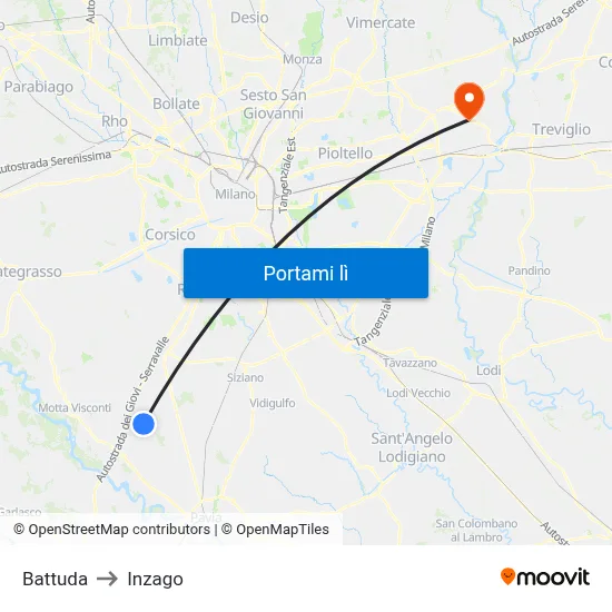 Battuda to Inzago map
