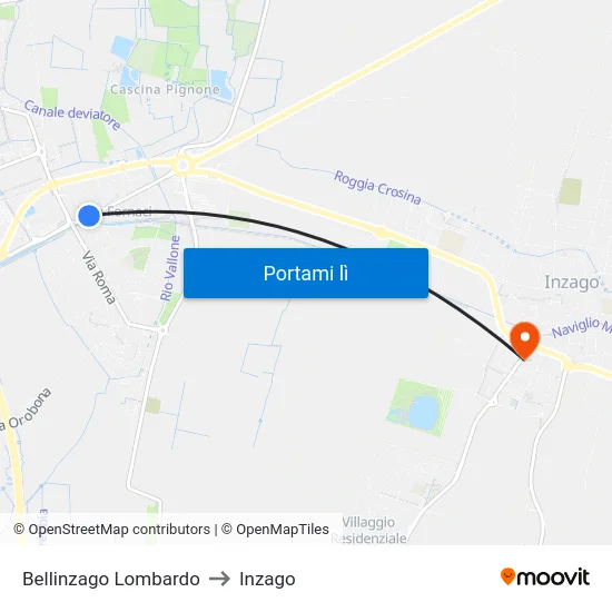 Bellinzago Lombardo to Inzago map