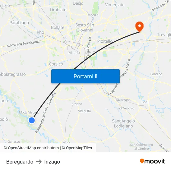 Bereguardo to Inzago map